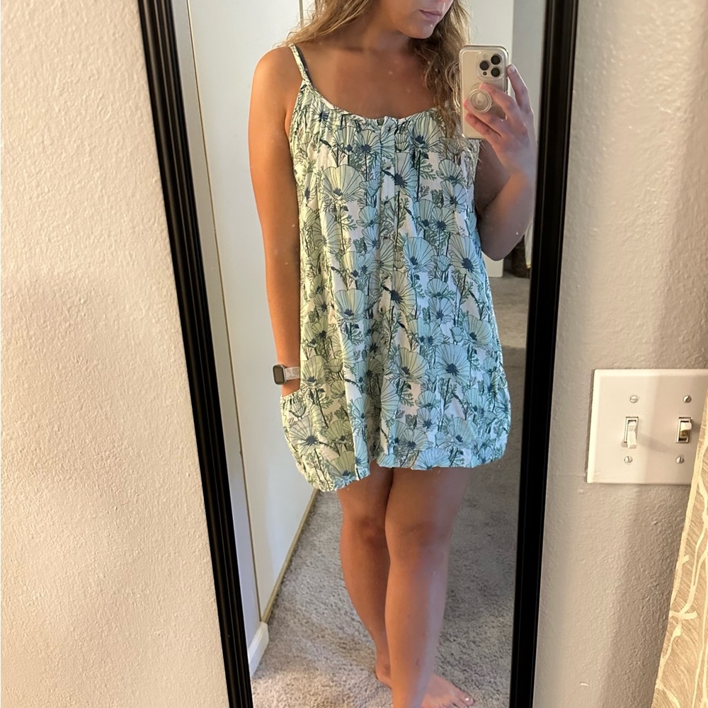SOLD Kate Quinn Aqua Poppies Gathered Pocket Dress
